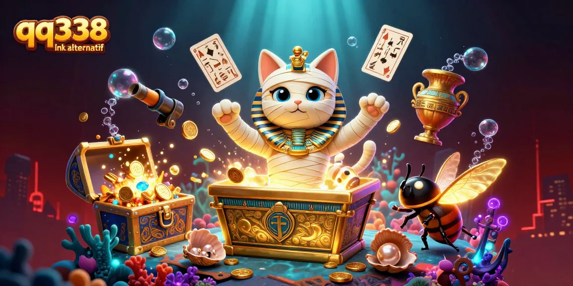 Explore the thrilling world of gaming with qq338 link alternatif, showcasing a vibrant casino scene with elaborate elements.