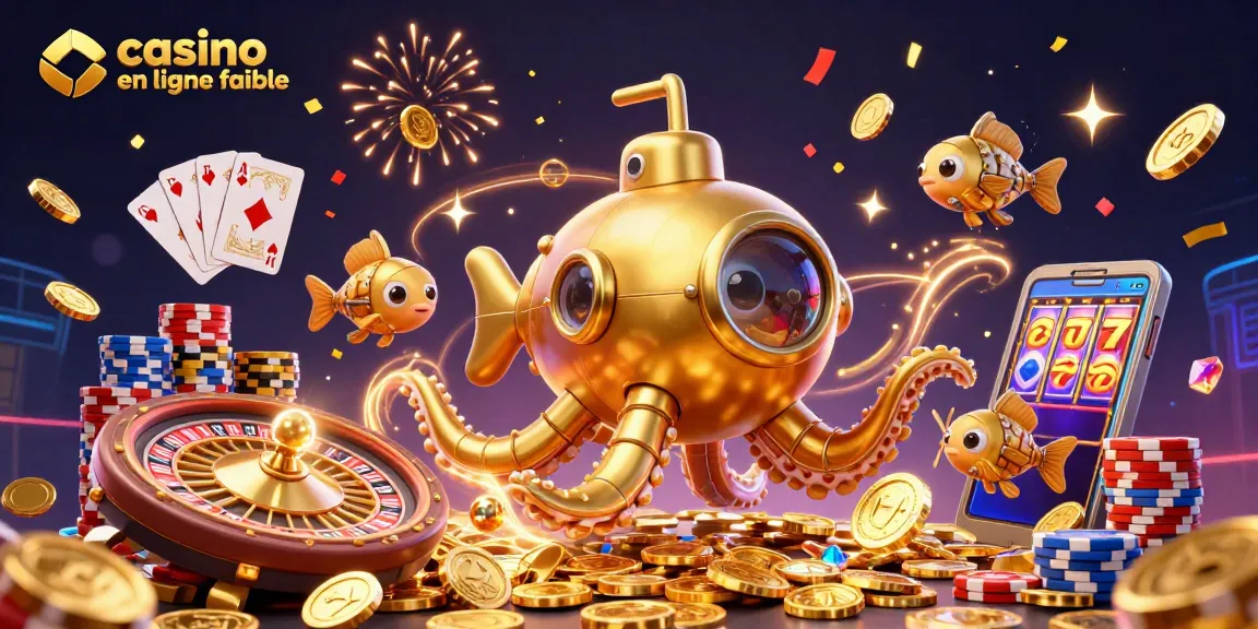 Jouer au casino en ligne fiable avec une scène de kraken en or entouré de pièces d'or et de jeux.