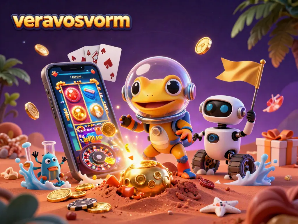 Permainan slot yang menarik dengan veravosvorm membawa gecko Mars dan rover robot dalam ilustrasi ceria.