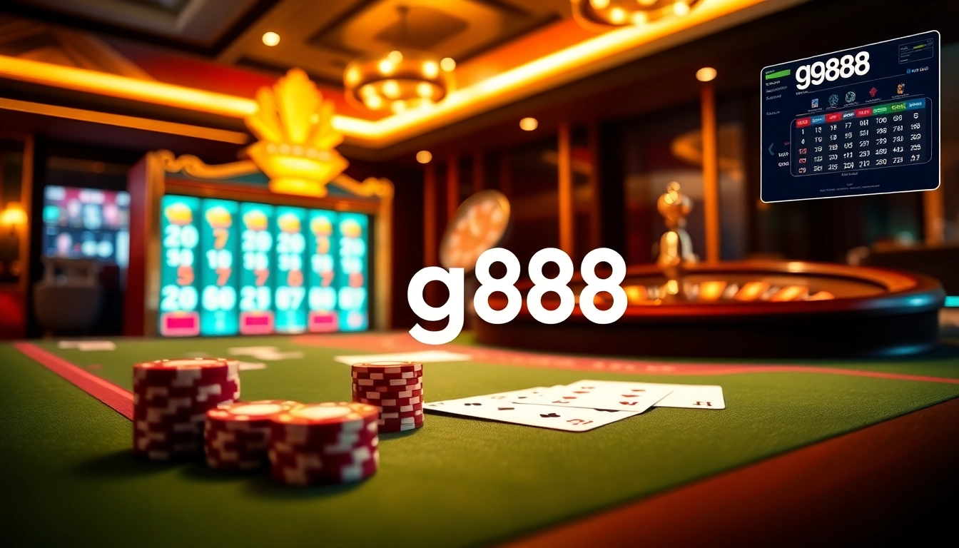 Experience the excitement of online gaming at gg88 with dynamic casino visuals featuring roulette and poker.