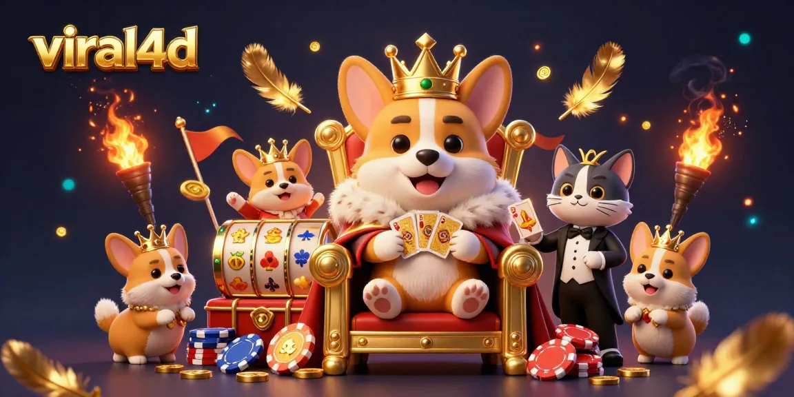 Experience thrilling gameplay with viral4d in a dynamic casino scene featuring a royal corgi on poker chips.