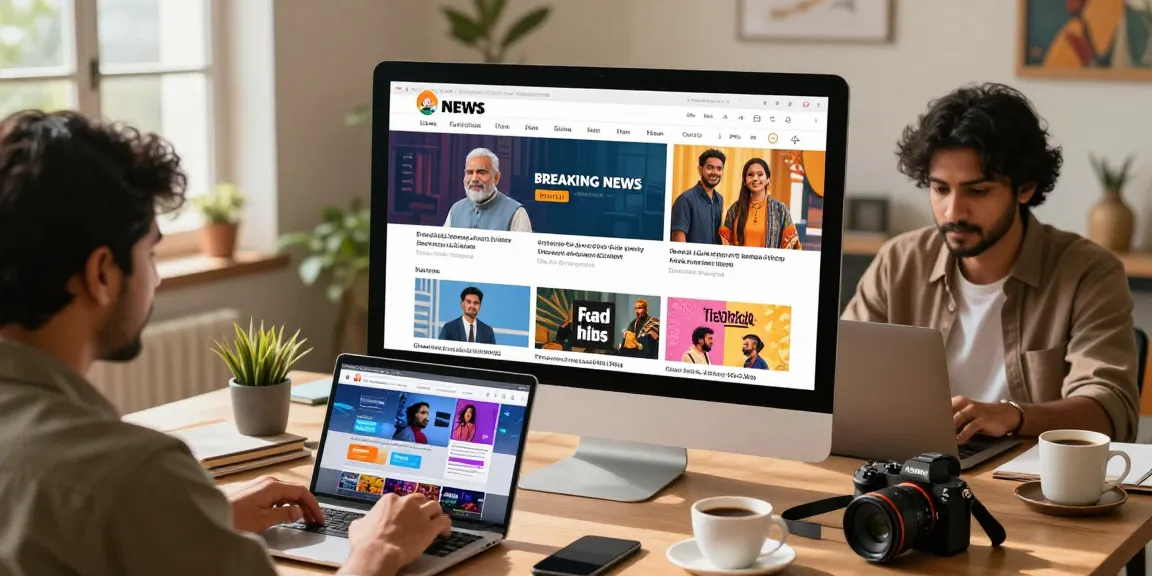Readers engaging with news on https://www.theindaily.com in a modern workspace with vibrant and diverse content.