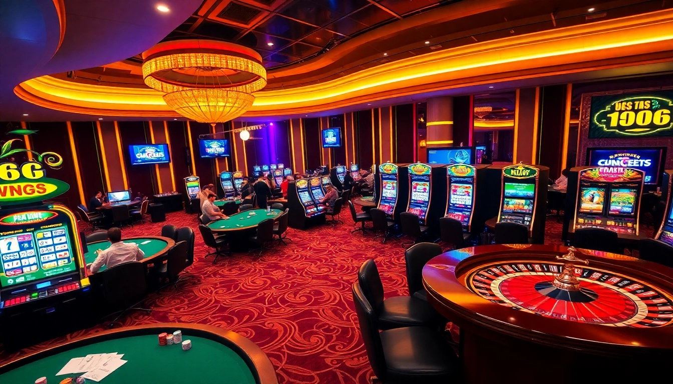 Engaging gameplay at idnslot featuring vibrant casino elements and players enjoying slot machines.