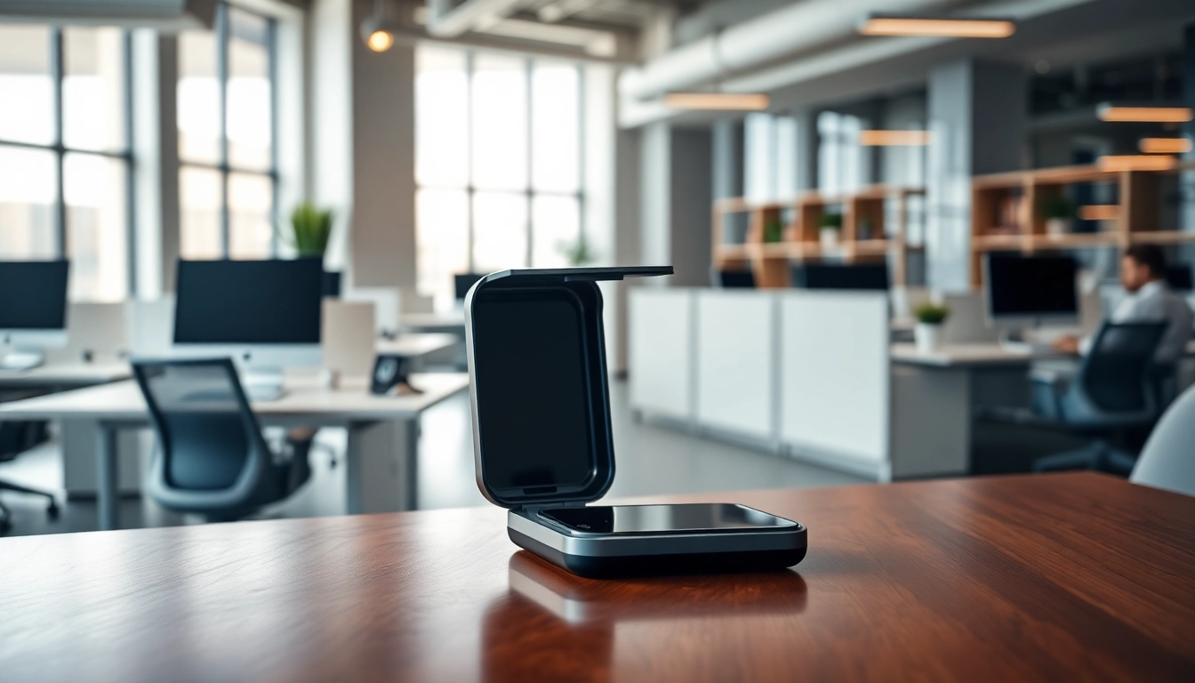 Phonelocker in a stylish office setting, demonstrating its functionality and modern design.