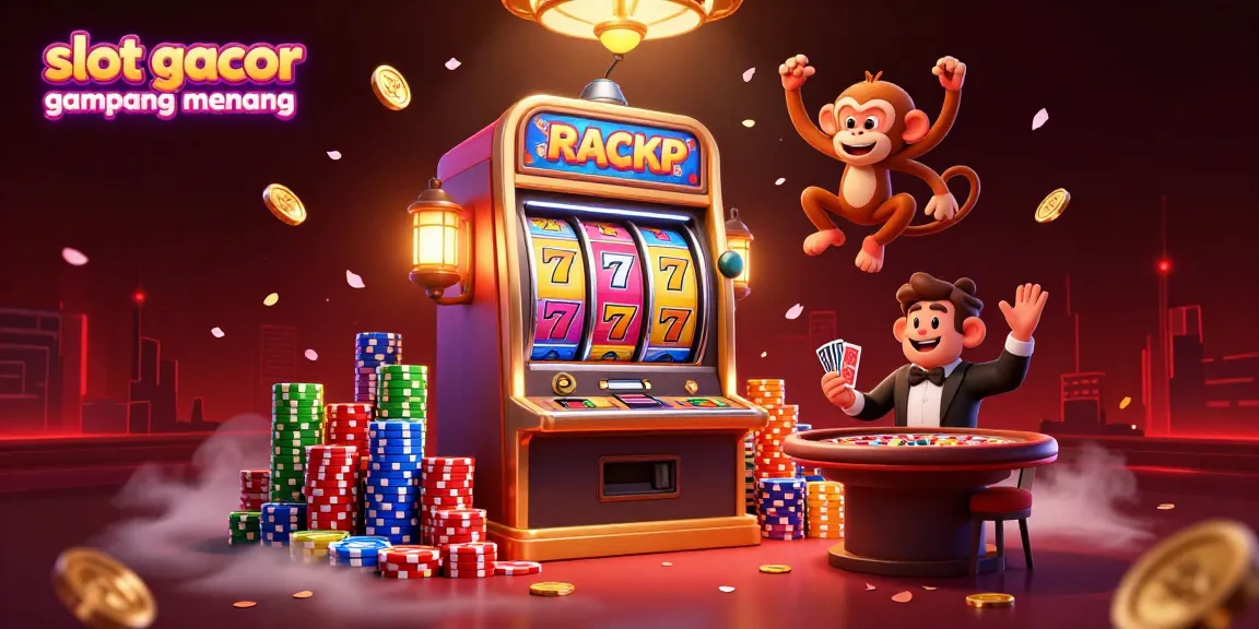 Mengguncang slot gacor gampang menang dengan simbol keberuntungan, dealer penuh semangat, dan suasana kasino meriah.