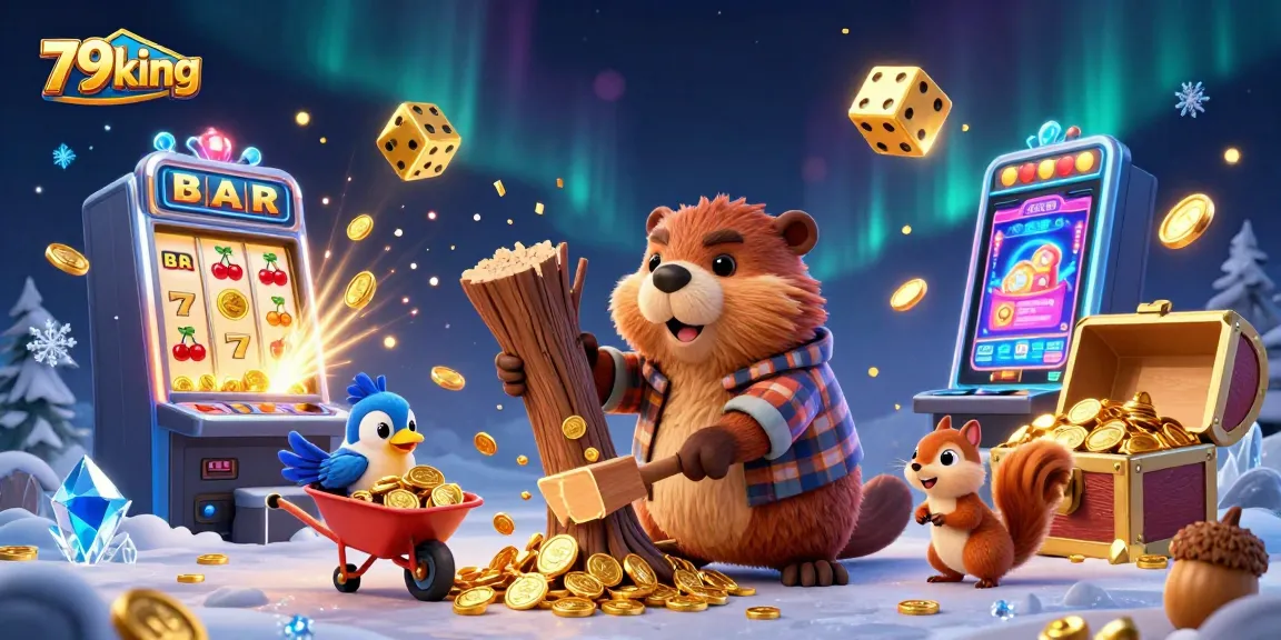 Experience the excitement of 79king with a vibrant 3D casino illustration full of characters and jackpots.