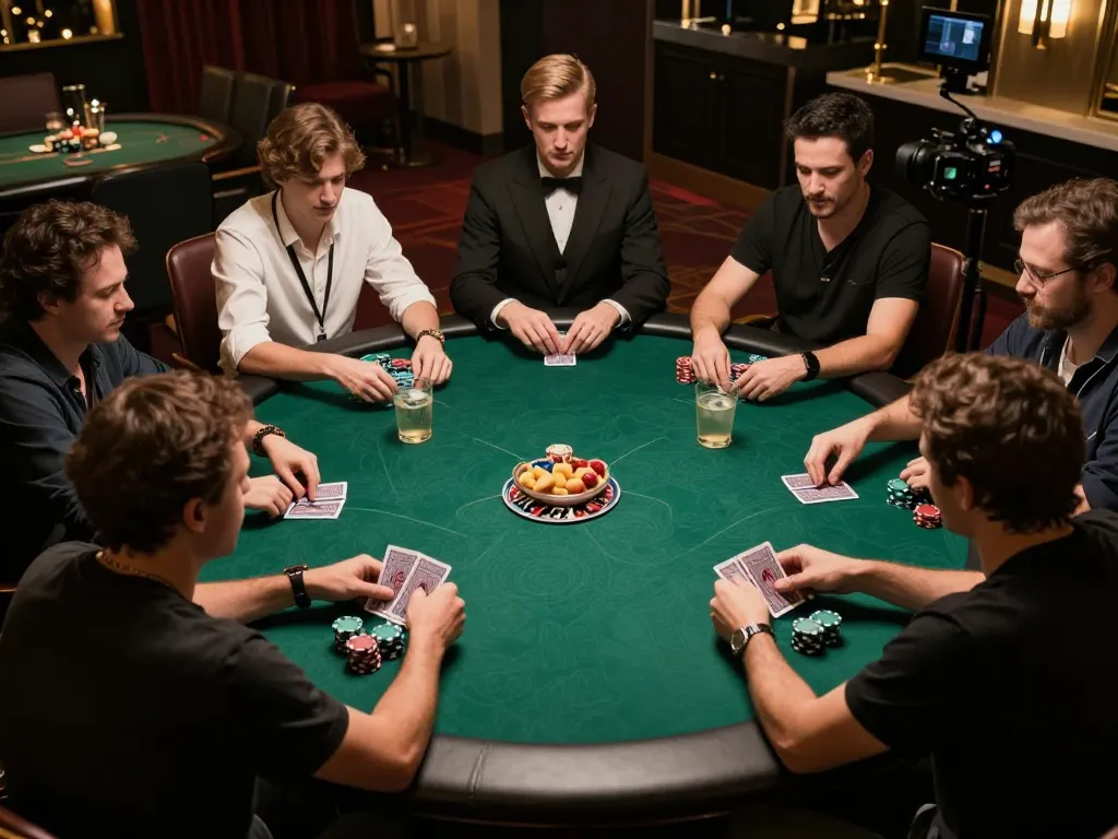 Players engaged in a strategic poker game at 388bet, showcasing intensity and competition.