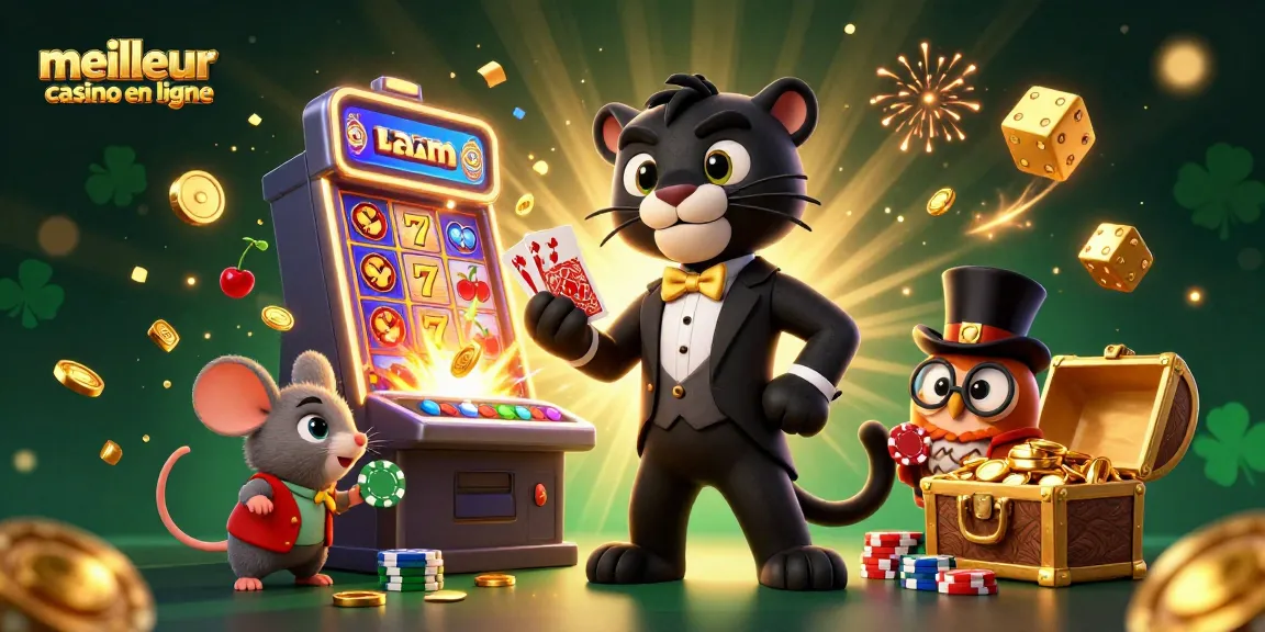 Rejoignez-nous dans le meilleur casino en ligne avec une illustration captivante de personnages animés jouant aux cartes.