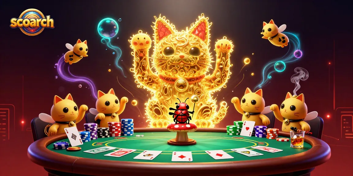 Engage with scoarch's vibrant golden fireflies casino scene, showcasing exciting poker elements.