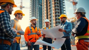 Skilled team of New York Commercial General Contractor professionals collaborating on a construction site.