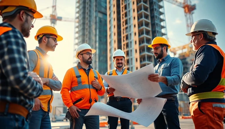 Skilled team of New York Commercial General Contractor professionals collaborating on a construction site.