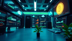 Engaging visual representation of dogecoin cloud mining with digital screens and modern technology.