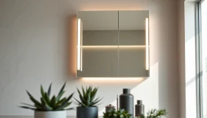 Sonni Spiegelschrank elegant im modernen Badezimmer mit LED-Beleuchtung.