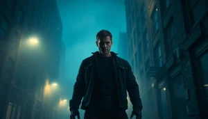 Discover exhilarating action sequences in shows similar to reacher series highlighting an antihero in a suspenseful cityscape.