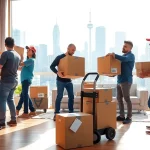 Reliable team providing Toronto moving services while loading a moving truck under bright sunlight.