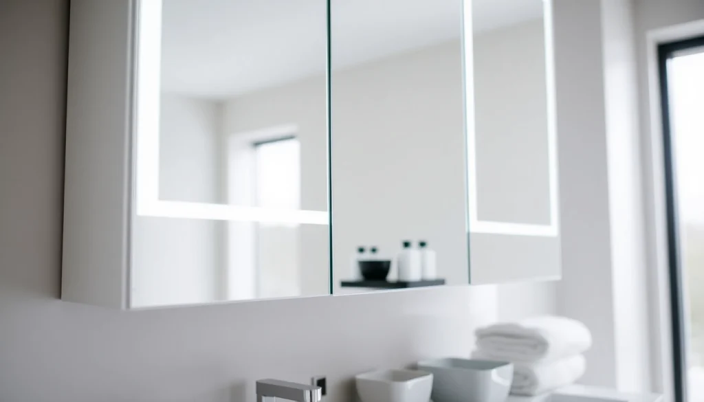 Spiegelschrank mit LED Beleuchtung im modernen Badezimmer mit elegantem Design
