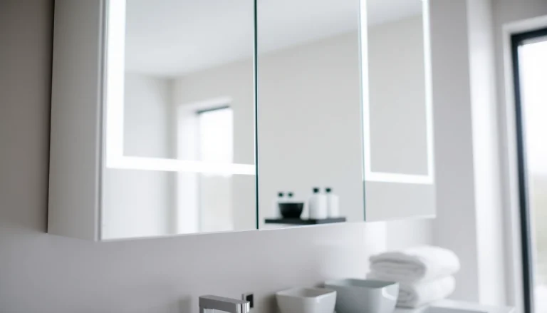 Spiegelschrank mit LED Beleuchtung im modernen Badezimmer mit elegantem Design