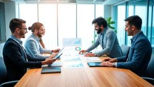 Analyze competitor pricing strategies with professionals collaborating in a bright modern office.