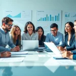 Team analyzing competitor pricing strategies in a modern office.