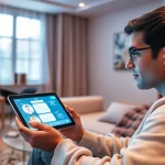 A person engages in a conversation with a sexting AI in a modern living space, highlighting technology in intimate interactions.