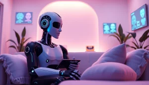AI sex bot sharing an intimate moment in a cozy living room.