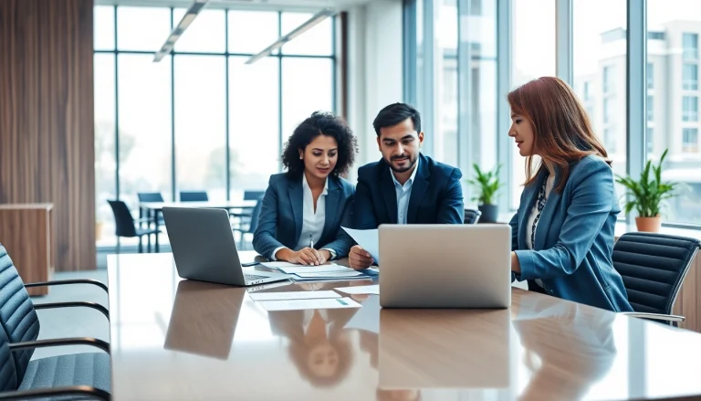 Showcase the professionalism of executive assistant training through engaged individuals in a modern office.