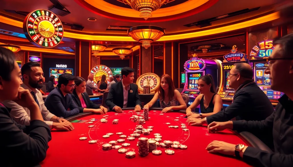 Experience thrilling gameplay at https://nh88vn.net/ with vibrant poker chips and an elegant casino environment.