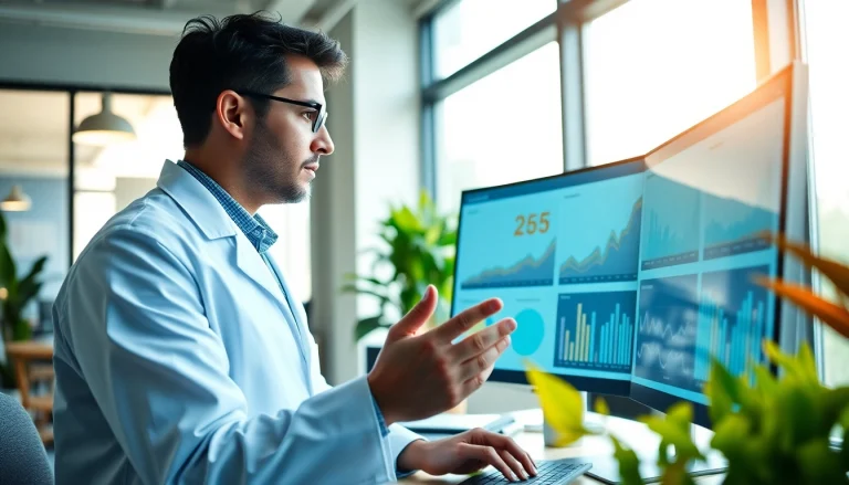 Researcher examining healthspan data, emphasizing scientific insights and wellness strategies.