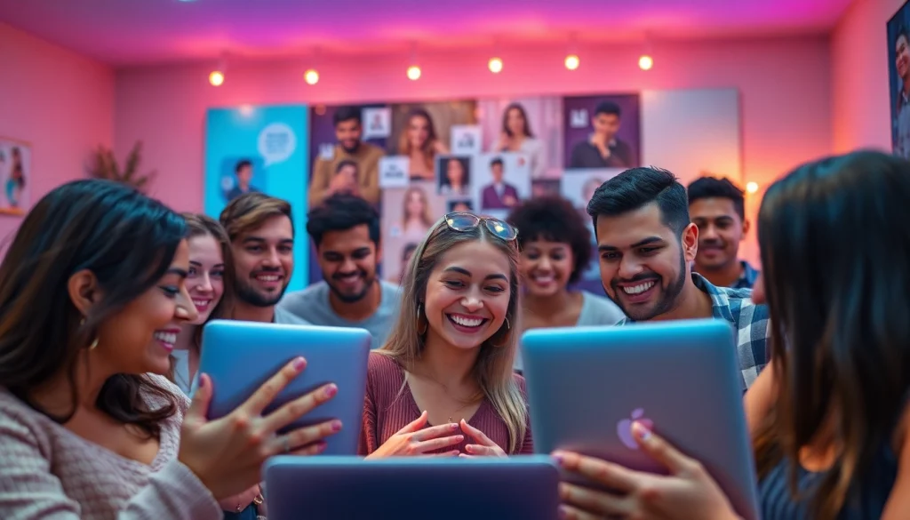 Engaging individuals in a cozy virtual sex chat room, showcasing excitement and diversity.