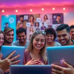 Engaging individuals in a cozy virtual sex chat room, showcasing excitement and diversity.