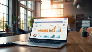 Visual representation of an Instagram smm panel showcasing vibrant analytics in a modern office.