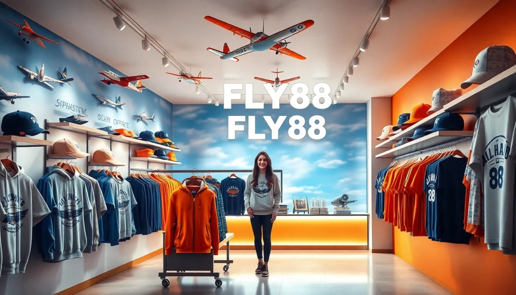 FLY88 aviation-inspired clothing store featuring unique apparel and vibrant atmosphere.