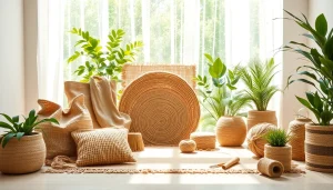 Ontdek jute producten zoals tassen en tapijten in een stijlvolle setting.