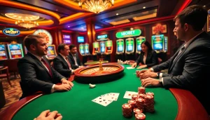 SBOBET betting scene with players at a poker table, vibrant chips and cards showcasing excitement.