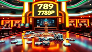 Experience thrilling gameplay at 789 P with an elegant casino scene of poker chips and roulette.