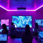 Engaging users explore the creative possibilities of NSFW AI art platforms in a high-tech workspace.