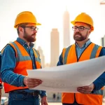 New York General Contractor supervising a construction team in a dynamic urban setting.