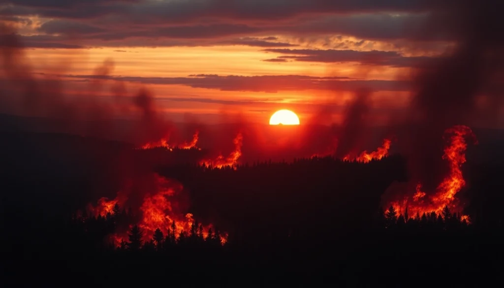 Witness a striking image of Wildfire events devastating a forest landscape, emphasizing fire's intensity.