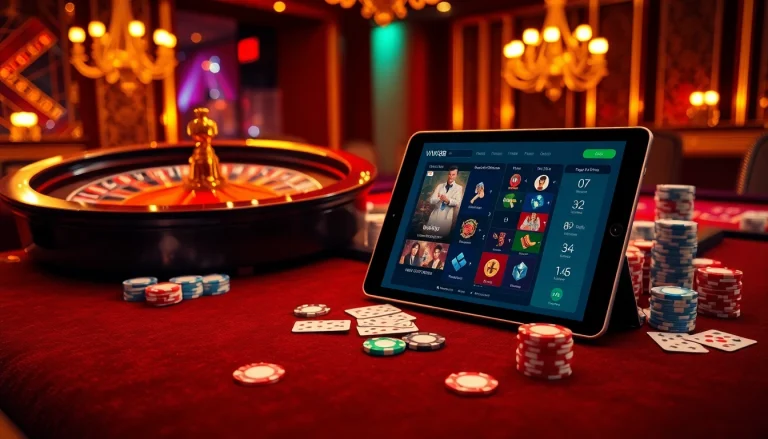 Casino atmosphere with roulette and poker elements, showcasing ww88's online gaming excitement.