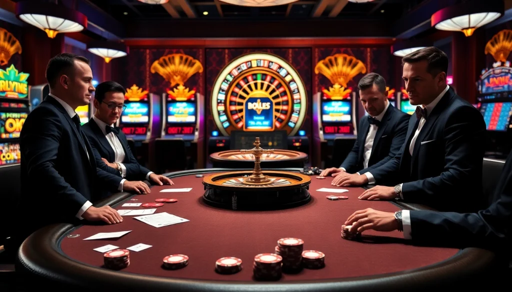 High-stakes poker action at https://xx88.nl/ casino with vibrant slot machines and glamorous lighting.