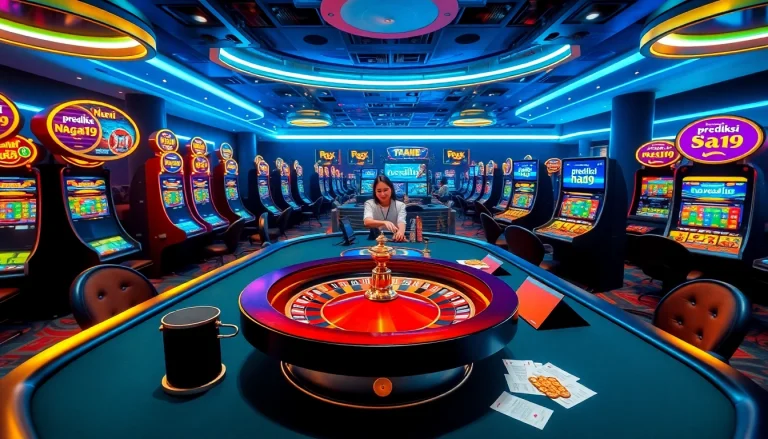 Experience the thrill of prediksi Naga169 at a luxury casino with vibrant slot machines and roulette tables.