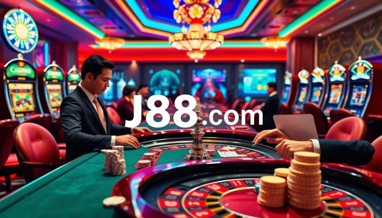 Players enjoying high-stakes roulette at J88 com casino with excitement and luxury.