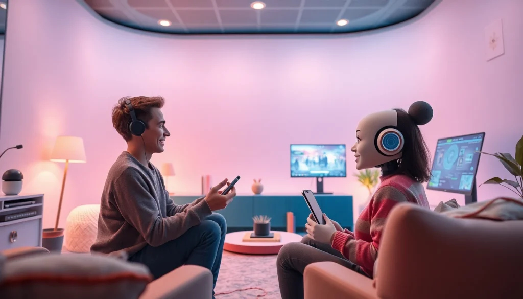 Engaging scene of a user interacting with a friendly AI companion, embodying the essence of crush on ai technology.