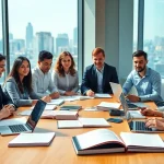 PMP exam support study session featuring diverse professionals in a collaborative setup.