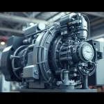 Technische Animation eines komplexen Maschinenlayouts in einer Industrieumgebung.