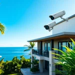 Cámaras Hikvision instaladas en una casa moderna en Guanacaste, Costa Rica, mostrando tecnología segura en un entorno tropical.