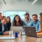Utilize hubspot free tools in a vibrant digital marketing office setting for collaboration.