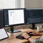 KoboldAI user optimizing interactions in a modern home office with innovative chat features.