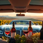 Embark on limo wine tasting tours through stunning vineyards with an elegant limo in the foreground.