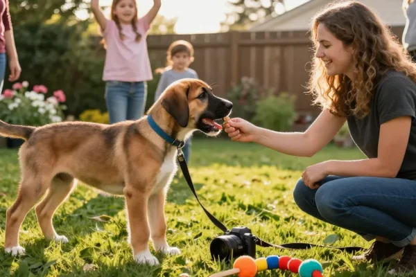 Training a Great Dane puppy outdoors to see more details on positive reinforcement techniques.